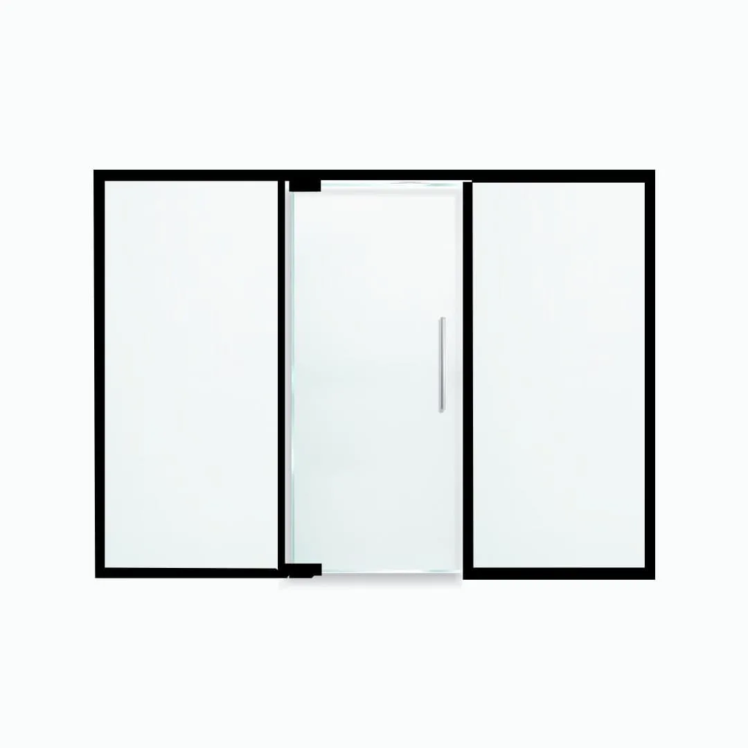 02- A single swing door with two vertical glass sections